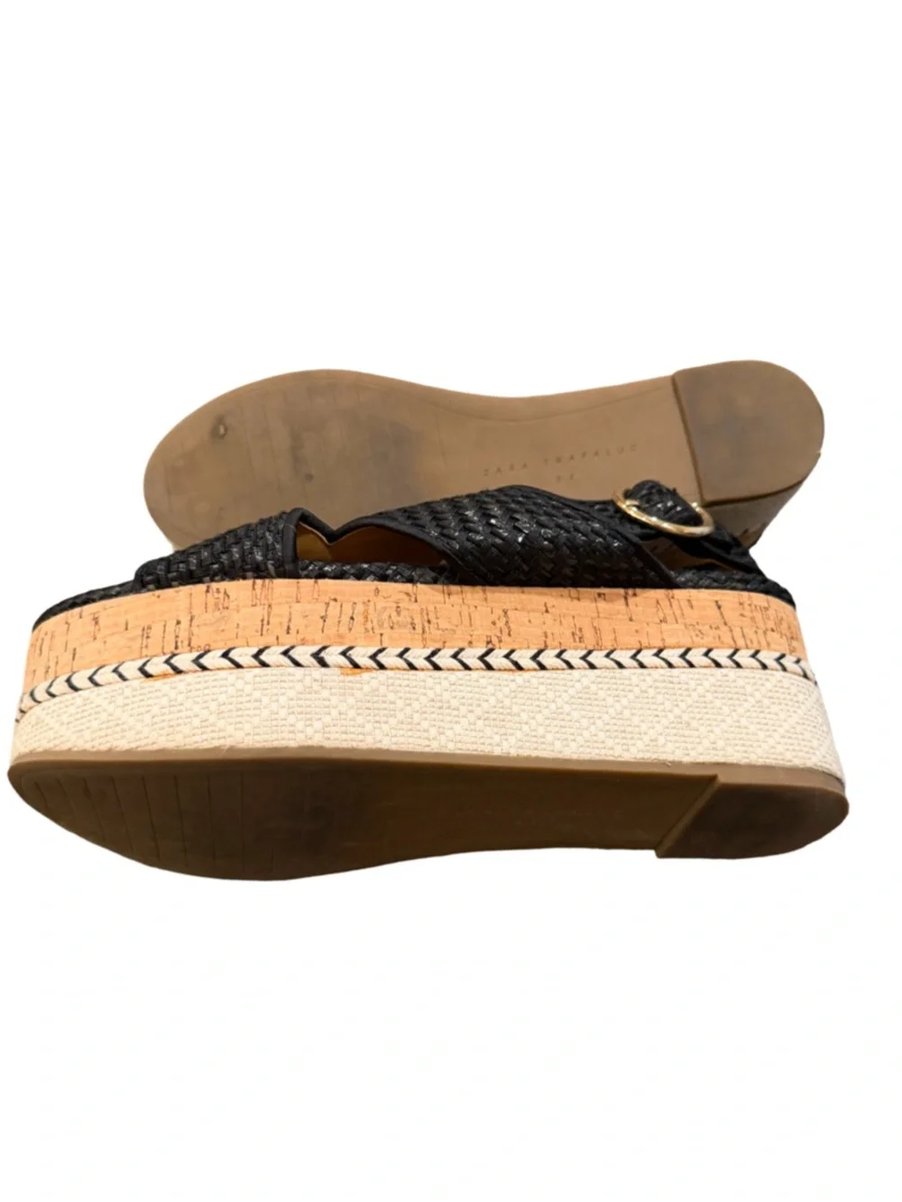 Zara Woven Platform Espadrille Sandals Black NWOT Size 36